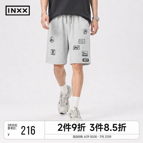 INXX夏季新款休闲裤短裤男薄款主题标装饰中裤宽松直筒五分裤女