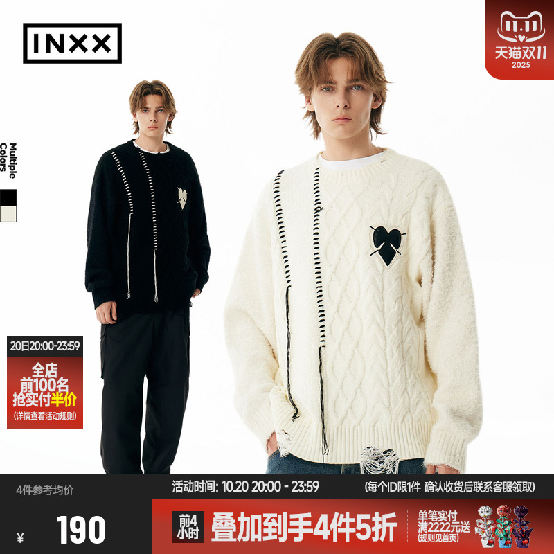 【INXX】APYD 复古不规则破洞流苏毛衣男宽松慵懒风情侣针织衫女
