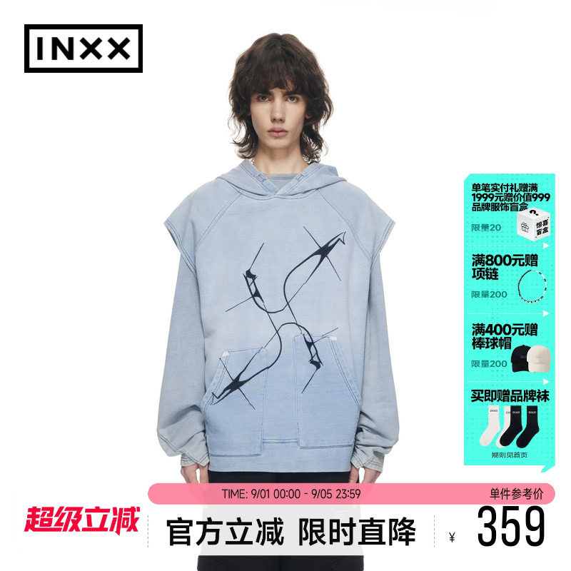 【INXX】无袖卫衣商场同款新品宽松休闲个性套头连帽马甲男女同款
