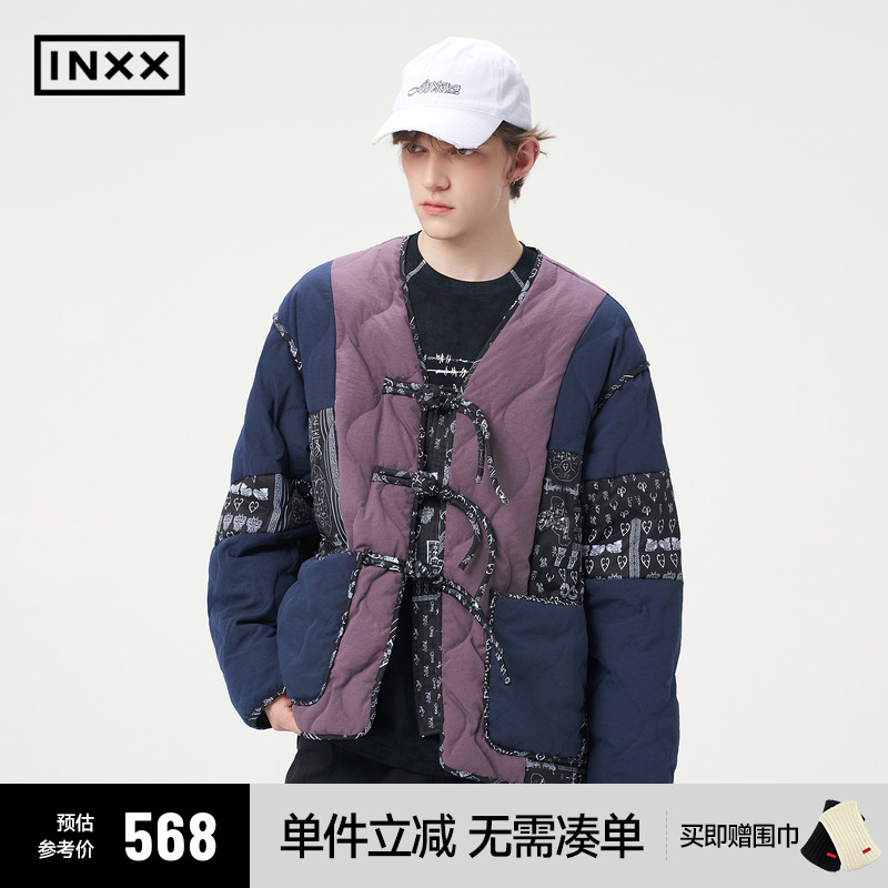 INXX新中式盘扣白鸭绒羽绒服男女撞色拼接设计潮流国风外套