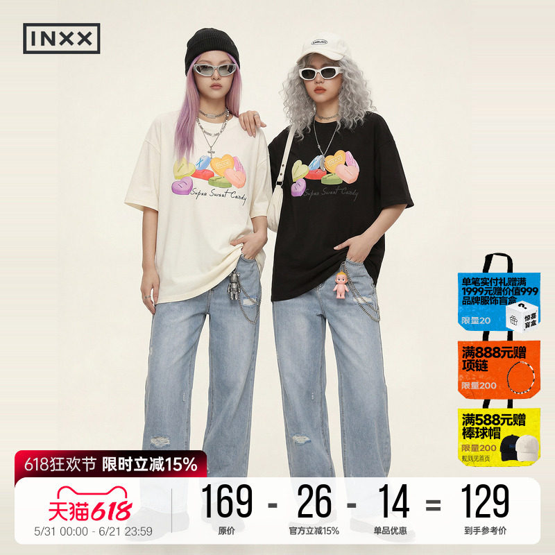INXX简约235g重磅纯棉短袖T恤2026夏季新款男女糖果印花宽松上衣
