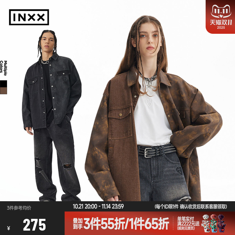 【INXX】APYD 做旧复古牛仔外套男宽松解构拼接夹克休闲上衣情侣