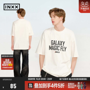 T恤男纯色字母印花上衣宽松休闲情侣款 简约基础圆领短袖 INXX