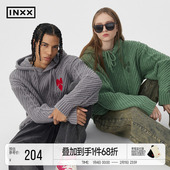 男慵懒风宽松毛衣帽衫 INXXAPYD 爱心刺绣绞花连帽针织衫 情侣