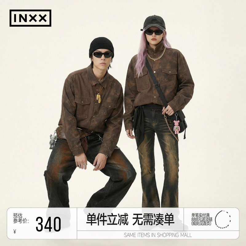 INXXAPYD 做旧复古牛仔外套男宽松解构拼接夹克休闲上衣情侣