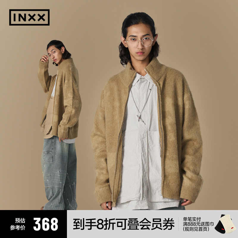 INXX美式复古运动风针织开衫时尚潮牌冬季宽松情侣款毛衣外套