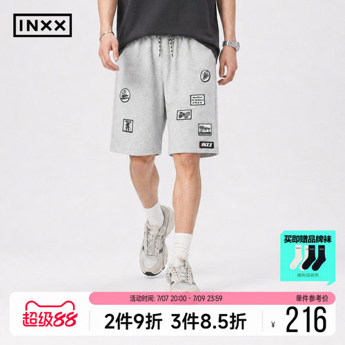 INXX夏季新款休闲裤短裤男薄款主题标装饰中裤宽松直筒五分裤女