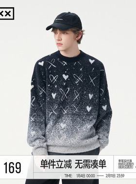 明星同款 INXX仿貂毛渐变圆领针织衫宽松慵懒感秋季情侣款毛衣