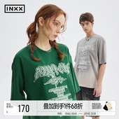 INXXAPYD 上衣 T恤男女潮牌渐变褪色半袖 美式 街头字母贴布短袖