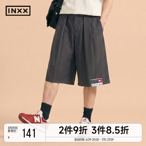INXX宽松直筒阔腿短裤潮牌休闲黑色五分裤中裤男女同款情侣裤子夏