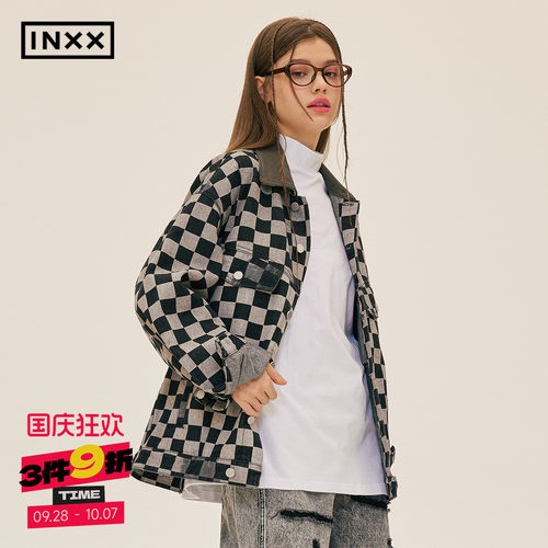 INXXStandby 棋盘格高街牛仔夹克男复古宽松翻领外套上衣女潮