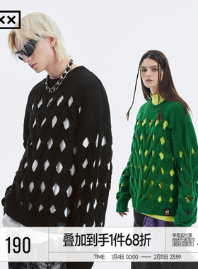 INXX Standby 个性镂空针织衫扭绳开口菱形切割破洞毛衣情侣