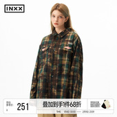 明星同款 衬衣潮 复古宽松格纹长袖 INXX泼墨水洗格子衬衫 男女同款