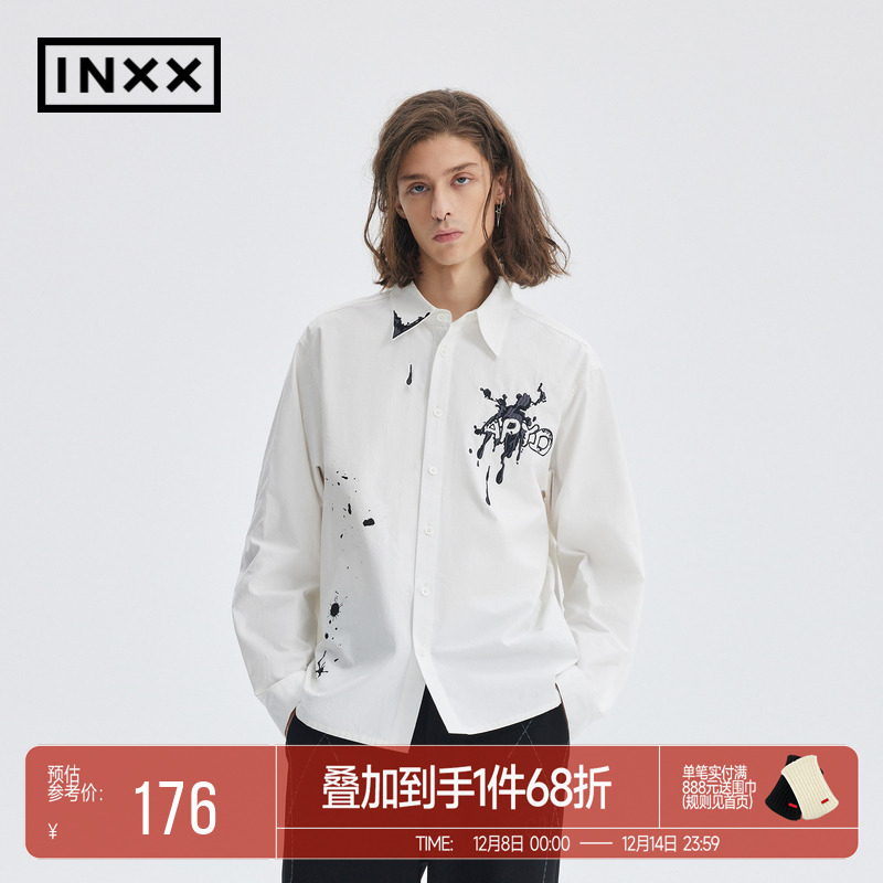 INXXAPYD 新中式泼墨感衬衫男白色简约长袖衬衣翻领上衣女