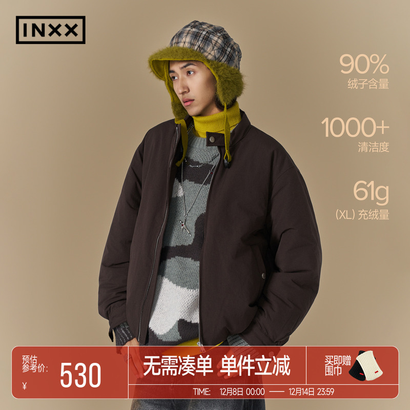 INXX美式休闲立领鸭绒轻薄短款羽绒服冬季保暖情侣款夹克外套