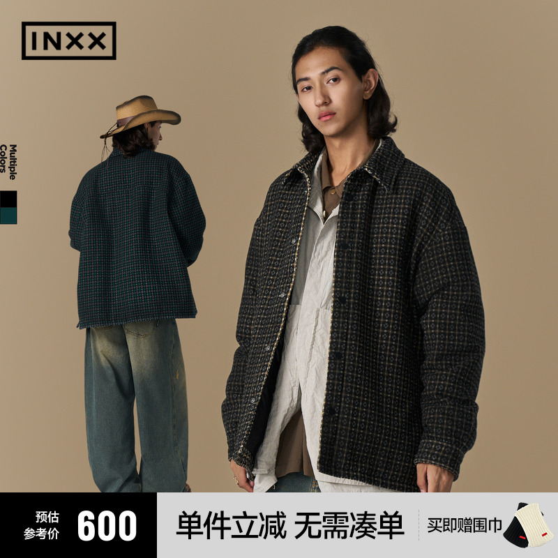 INXX美式复古轻薄鸭绒羽绒服慵懒风冬季宽松情侣款衬衫外套