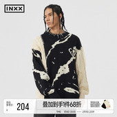 INXXAPYD 软糯仿貂毛套头针织衫 男不对称撞色拼接圆领毛衣女