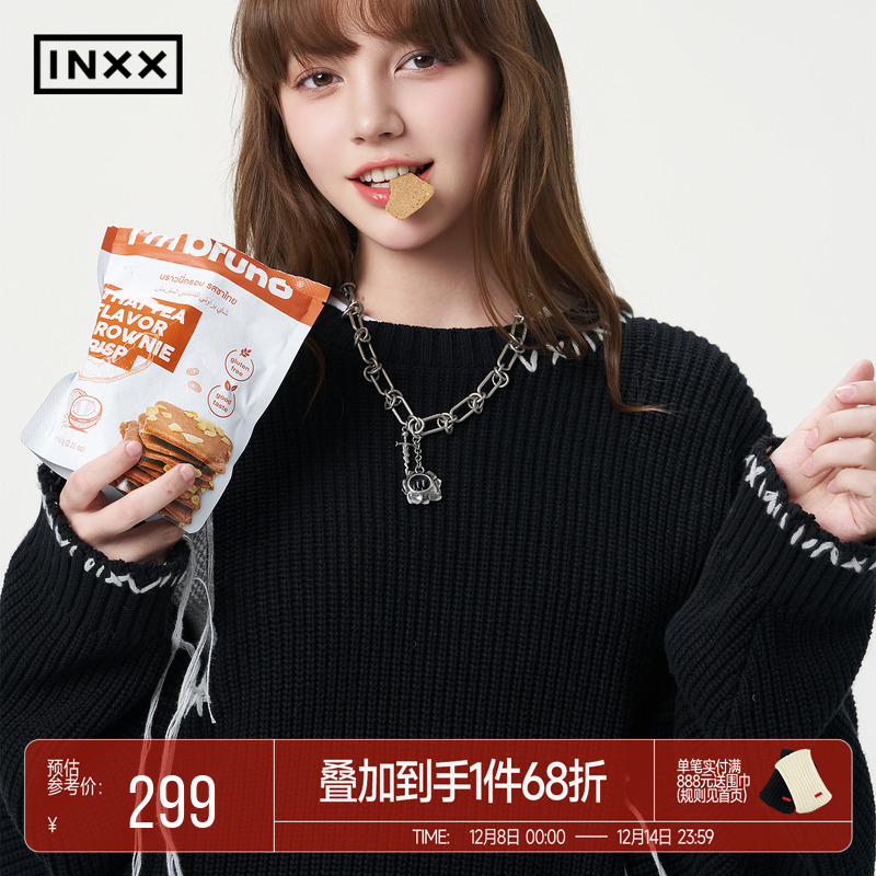 INXX黑白撞色拼接针织衫男潮牌手缝线设计圆领毛衫上衣情侣