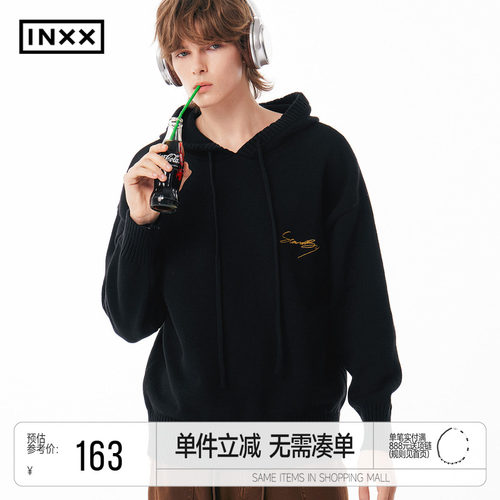 INXX Standby 花体LOGO刺绣连帽针织衫男复古宽松套头毛衣情侣
