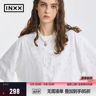 INXX APYD 个性 上衣女 设计感短袖 T恤男不规则烧花宽松五分袖