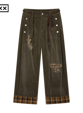 INXX街头风磨破休闲裤纽扣装饰直筒长裤男女同款XSF4231506