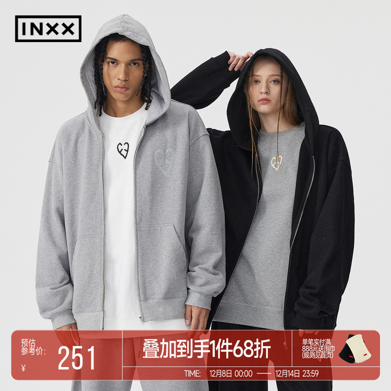 INXXAPYD 简约松弛连帽卫衣男无性别拉链开衫外套宽松帽衫女