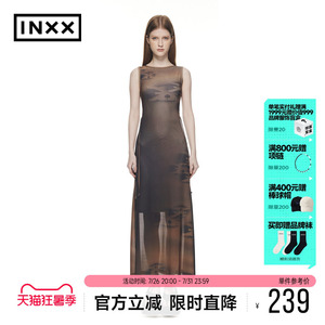 【INXX】inxxmarket系列 渐变晕染无袖长裙 网纱侧抽绳开叉连衣裙