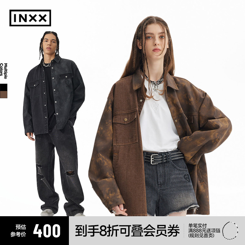 【INXX】APYD 做旧复古牛仔外套男宽松解构拼接夹克休闲上衣情侣