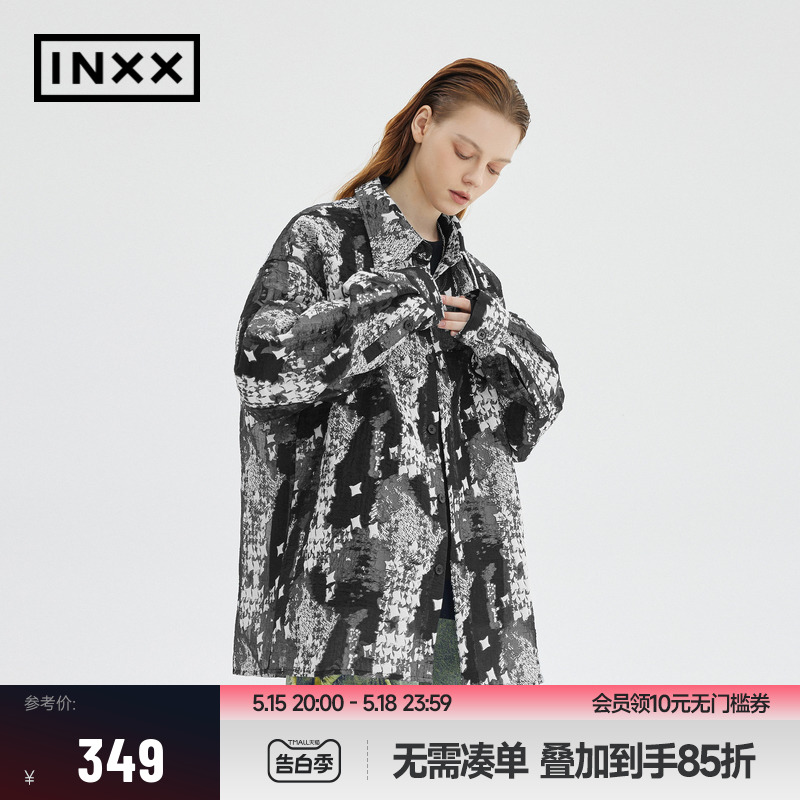 【INXX】APYD 复古时尚长袖衬衫男女同款国风水墨感满印宽松衬衣 男装 衬衫 原图主图