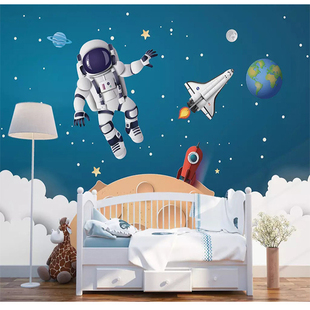 儿童房竹木纤维板卡通星空背景拼接集成板太空男孩卧室定制护墙板