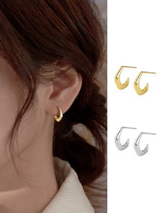 新款简约五边形几何C耳扣纯银耳钉女2021年新款潮耳饰耳环网红