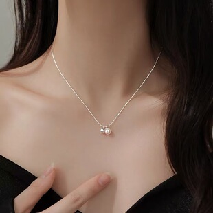 925纯银珍珠银球项链女小众2025新爆款高级感锁骨链颈链