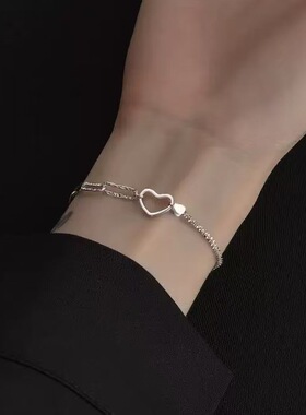 S925银手链女满天星爱心环扣ins小众设计夏小清新女生闺蜜手饰
