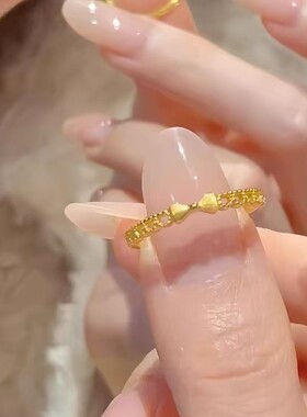 925银甜美高颜值设计感小巧蕾丝蝴蝶结戒指镀24k金女温柔雅韵指环