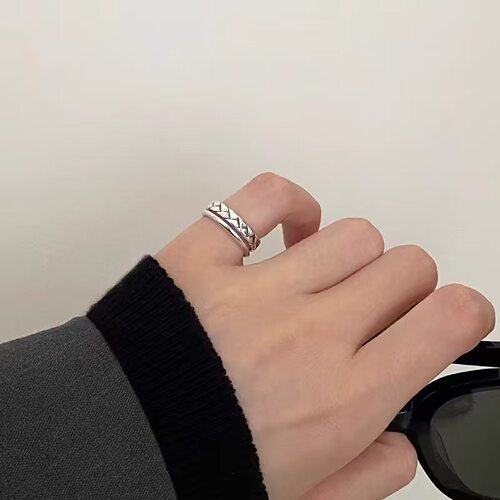 925纯银麻花尾戒女轻奢双层开口戒小众设计冷淡风复古做旧指环ins
