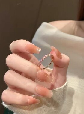925银粉闪钻香槟金细圈戒指女士轻奢高级感小众设计时尚食指戒