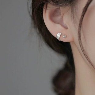 925纯银树叶耳钉睡觉免摘女2025新款爆款养耳洞耳环耳饰