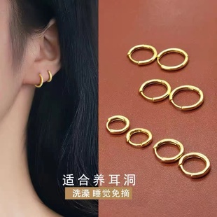 s925純銀光面耳扣耳環(huán)女2023年日韓新款 簡約百搭睡覺免摘圓形耳圈