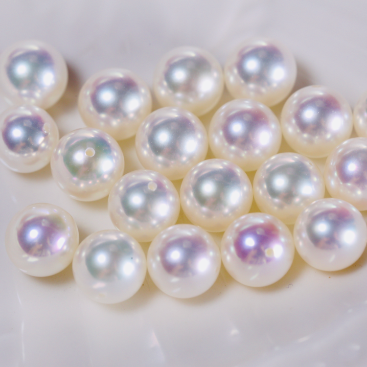 新无调色日本akoya海水珍珠耳钉18k白金白珍珠粉珠