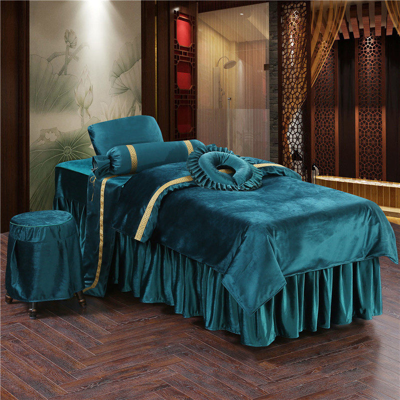 若比邻美容床罩四件套按摩床套美容院专用 高档纯色简约定做方头