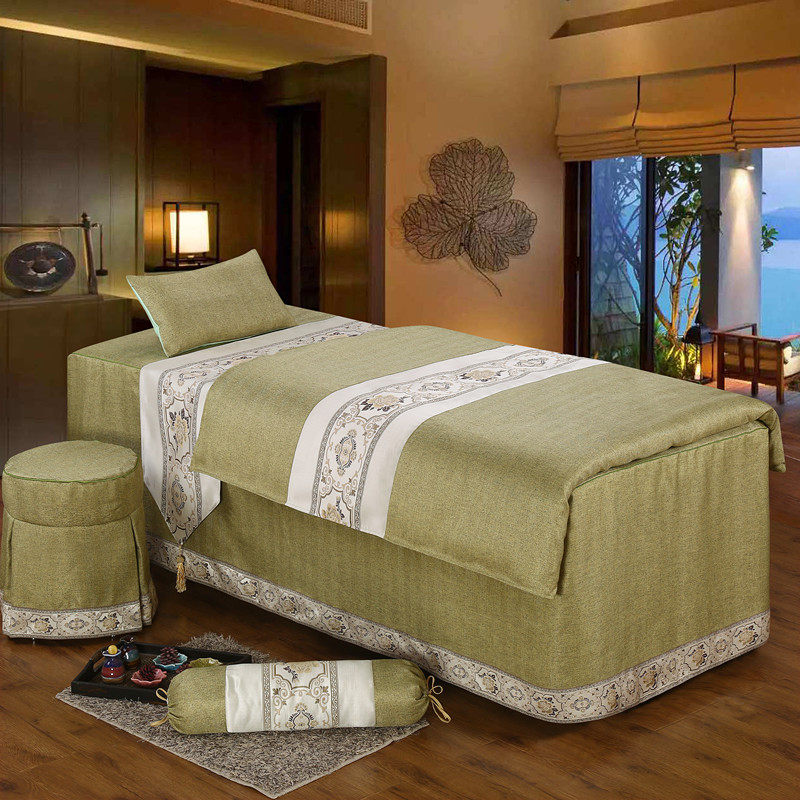 若比邻美容床罩四件套亚麻美容四件套熏蒸按摩床罩美体床罩美容院