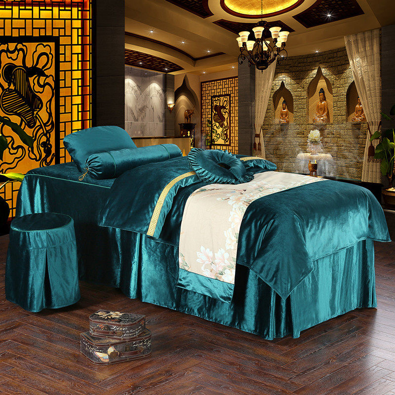 若比邻美容床罩四件套欧式美容床罩美容四件套熏蒸按摩床罩纹绣