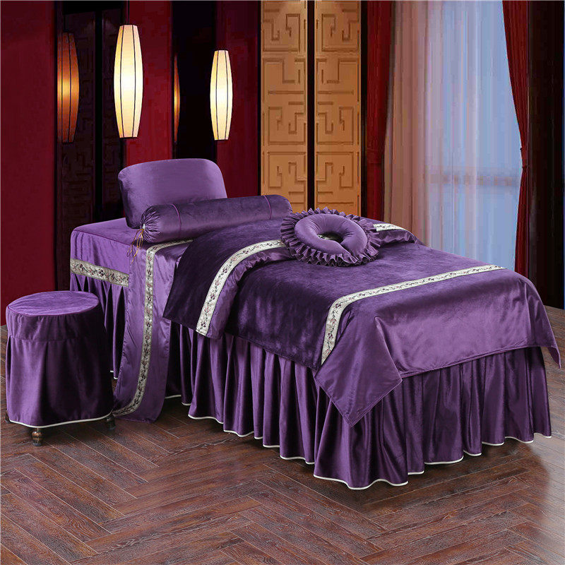 若比邻美容床罩四件套美体按摩纹绣床套美容四件套春季新款美容院