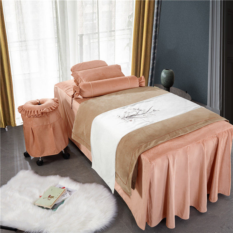 若比邻美容床罩套简约按摩床熏蒸床单罩带孔美容院床罩四件套