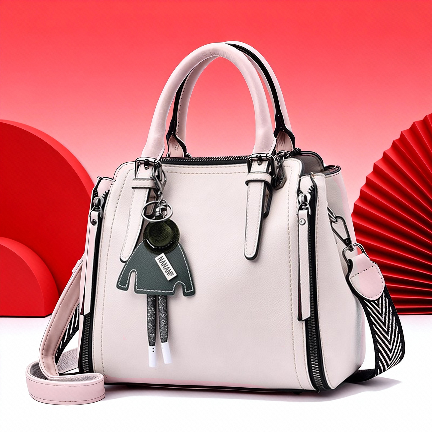 水桶包新款红色托特包