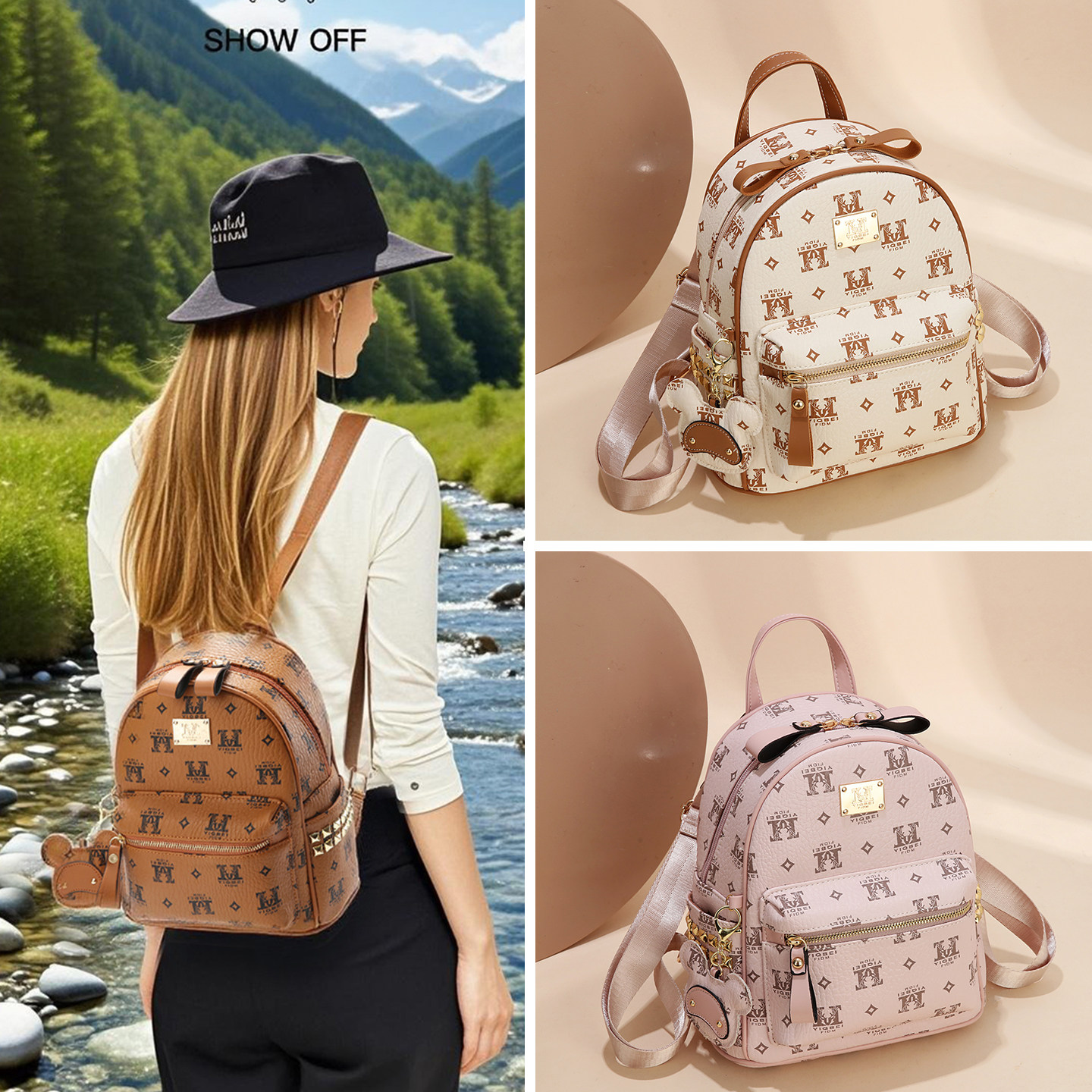 时尚字母印花双肩包女轻便大容量百搭通勤学生书包高级感2025新款