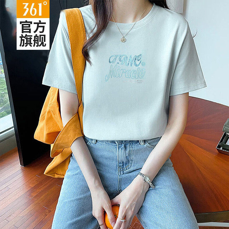 361度女装短袖女士t恤夏季圆领宽松速干上衣健身运动半袖休闲体恤