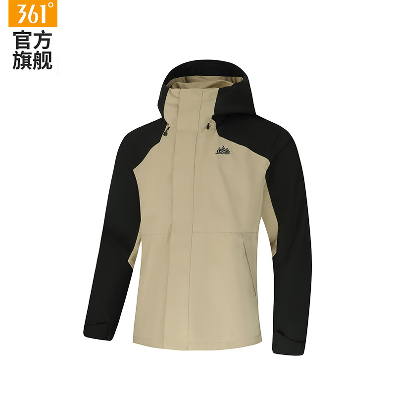 361运动服男装2026秋冬新款防泼水外套连帽风衣加绒户外冲锋上衣