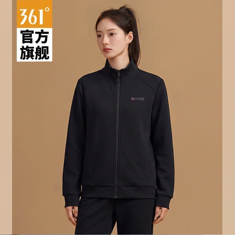 361运动外套女拉链黑色休闲立领