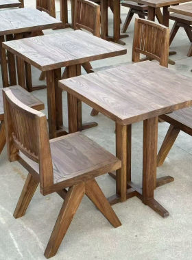 老榆木方桌休闲桌咖啡厅餐桌
